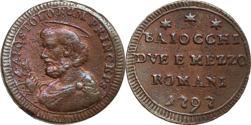 Roma. Pio VI (1775-1799), Giovanni Angelo Braschi. Sampietrino da due baiocchi e...