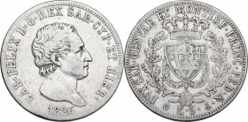 Carlo Felice (1821-1831). 5 lire 1826 Genova. Pag. 70; Mont. 62. AG. 37.00 mm. qBB.