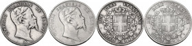Vittorio Emanuele II, Re Eletto (1859-1861). Lotto di due (2) monete da 2 lire 1860 Firenze. Pag. 436; Mont. 112. AG.