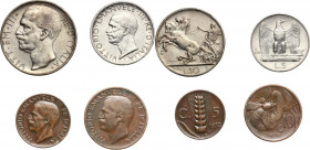 Vittorio Emanuele III (1900-1943). Lotto di quattro (4) monete 1930: 10, 5 lire; 10, 5 centesimi. . AG e AE. 27.00 mm.