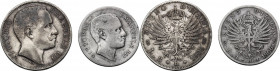 Vittorio Emanuele III (1900-1943). Lotto di due (2) monete: 2 e 1 lire 1906. Pag. 730,766; Mont. 145,191. AG. 27.00 mm.