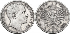 Vittorio Emanuele III (1900-1943). 2 lire 1907. Pag. 731; Mont. 146. AG. 27.00 mm. BB.