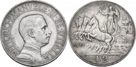Vittorio Emanuele III (1900-1943). 2 lire 1912. Pag. 735; Mont. 150. AG. 27.00 mm. BB+.