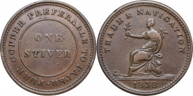 Canada. Nova Scotia. One stiver penny token 1838 PURE COPPER PREFERABLE TO PAPER. AE. 15.10 g. 33.50 mm. VF.
