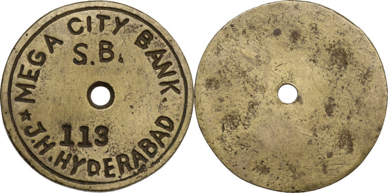 India. Mega City Bank. Token, Hyderabad, XIX century. Brass. 19.26 g. 38.00 mm.