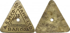 India. A.S.M.CO-OP. Bank Ltd. Token, Baroda, XIX century. Brass. 28.34 g. 51x51x51 mm.