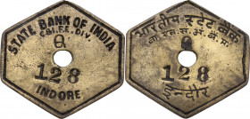 India. State Bank of India. Token, Indore, XIX century. Brass. 13.05 g. 38x37.5 mm.