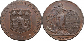 United Kingdom. Great Britain. Dorsetshire. Poole. Halfpenny Token 1795. Manufactured by Lutwyche. AE. 9.49 g. 29.00 mm. On the edge PROMISE TO PAY ON...