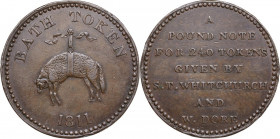 United Kingdom. Great Britain. Somerset. Bath. S. T. Whitchurch & W. Dore. Penny Token 1811. AE. 18.57 g. 34.50 mm. Dent on edge. Knurled rim. EF.