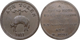 United Kingdom. Great Britain. Somerset. Bath. S. T. Whitchurch & W. Dore. Penny Token 1811. AE. 17.78 g. 34.50 mm. Straight rim. VF.