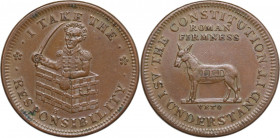 USA. Token 1833 'I Take The Responsibility' Hard Times Token. AE. AU. The obverse depicts President Andrew Jackson inside an empty chest - which allud...