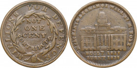 USA. Hard Times Token. Merchants Exchange Wall Street New York. Token nd BUILT 1827 / BURNT 1835. AE. 10.81 g. 28.50 mm. VF.