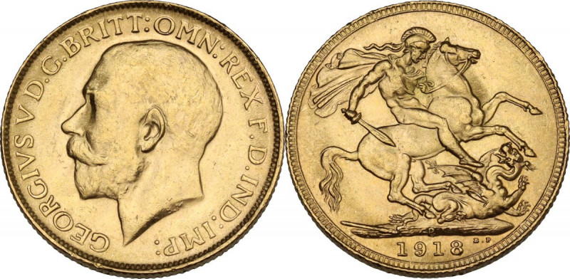 Australia. George V (1910-1936). Sovereign 1918 P, Perth mint. Fried. 40. AV. 7....