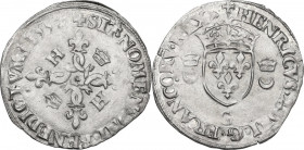 France. Henry II (1547-1559). Douzain aux crossants 1552 C, Saint-Lo mint. Duplessy 997. BI. 2.40 g. 27.00 mm. Good VF.