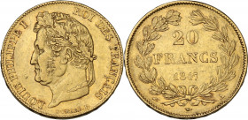 France. Louis Philippe I (1830-1848). 20 francs 1847 A, Paris mint. Gad. 1031; Fried. 560. AV. 6.44 g. 21.00 mm. XF.