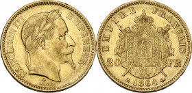 France. Napoleon III (1852- 1870). 20 francs 1864 BB, Strasbourg ming. Gad. 1062; Fried. 585. AV. 6.41 g. 21.00 mm. VF/XF.