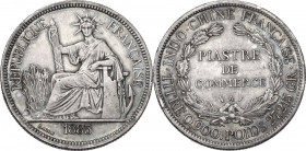 French Indochina. Piastre de commerce 1885 A, Paris mint. KM 5. AR. 27.21 g. 39.00 mm. Scarce date. XF.