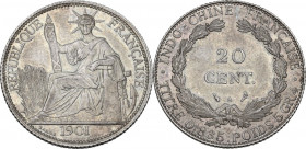 French Indochina. 20 cent 1901 A, Paris mint. KM 10. AR. 5.37 g. 26.00 mm. AU.