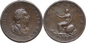 Great Britain. George III (1760-1820). Penny 1799. KM 646. AE. 12.37 g. 31.00 mm. Good VF.