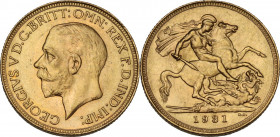 South Africa. George V (1910-1936). Sovereign 1931 SA, Pretoria mint. Fried. 5. AV. 7.98 g. 22.00 mm. High grade of preservation. MS.