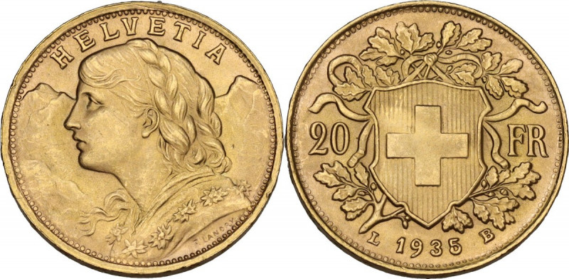 Switzerland. Confederation (1848- ). 20 francs 1935, Bern mint. Fried. 499; HMZ ...