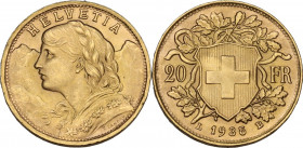 Switzerland. Confederation (1848- ). 20 francs 1935, Bern mint. Fried. 499; HMZ 2-1323. AV. 6.45 g. 22.00 mm. AU/MS.