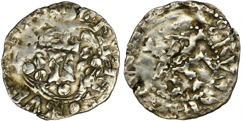 Louis I of Hungary, 1/2 Groschen Lviv - RARE Rzadki kwartnik ruski z ukoronowaną...