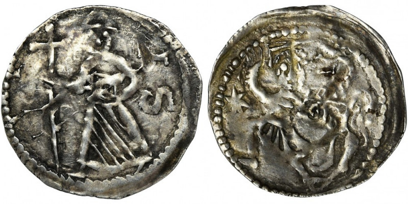 Silesia, Boleslaw I the Tall, Denarius Breslau - fight with lion Charakterystycz...