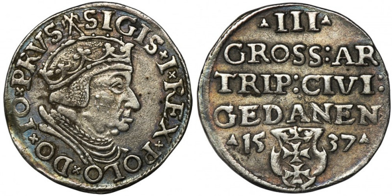 Sigismund I the Old, 3 Groschen Danzig 1537 Odmiana z odmiennym popiersiem króla...