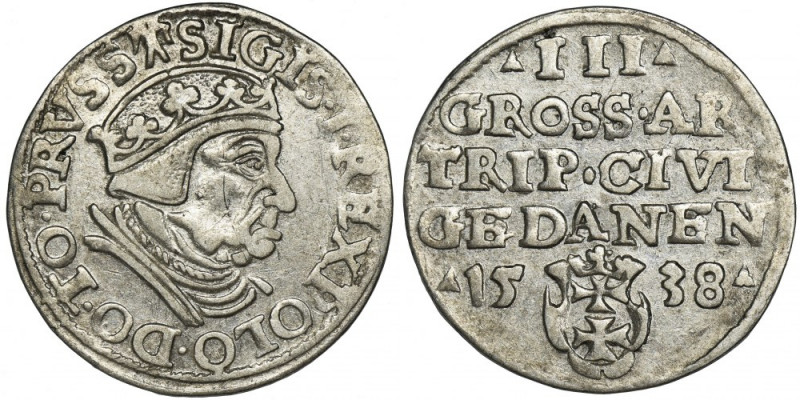 Sigismund I the Old, 3 Groschen Danzig 1538 - PRVSS Odmiana z końcówką napisów P...