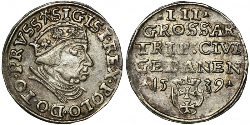 Sigismund I the Old, 3 Groschen Danzig 1539 - PRVSS Odmiana z końcówką PRVSS, kr...