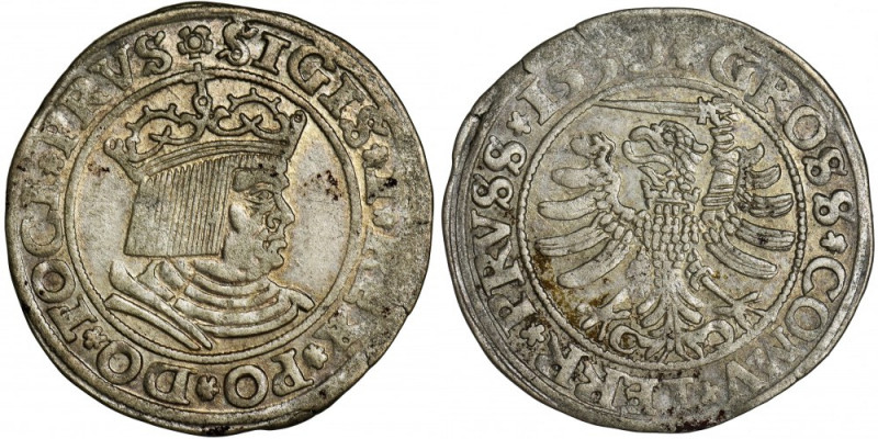 Sigismund I the Old, Groschen Thorn 1530 Odmiana z końcówkami napisów PRVS/PRVS ...
