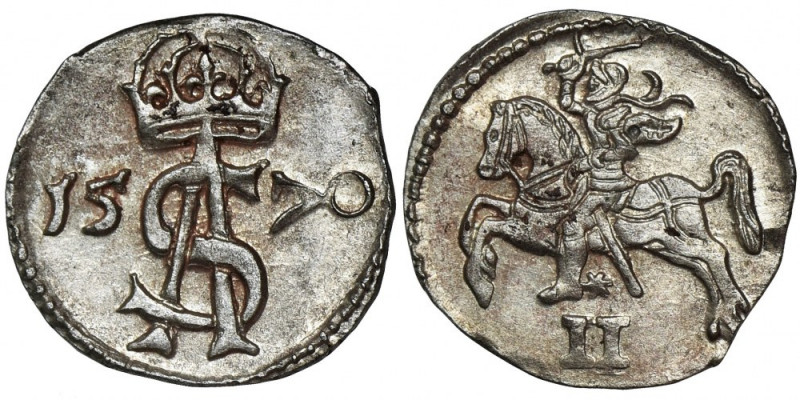 Sigismund II August, 2 Denarius Vilnius 1570 Very nice minted and preserved.
 O...