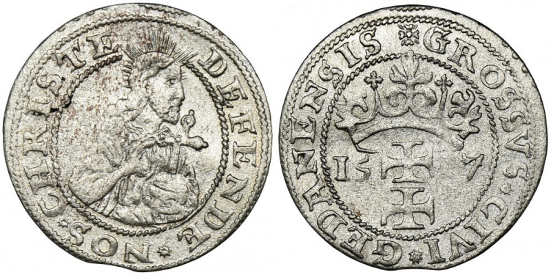 Siege of Danzig, Groschen 1577 - Goebl Niezwykle ciekawy i bardzo rzadki egzempl...