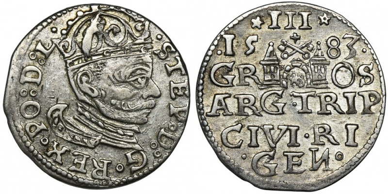 Stephen Bathory, 3 Groschen Riga 1583 Variety with crown with lilies and with pu...