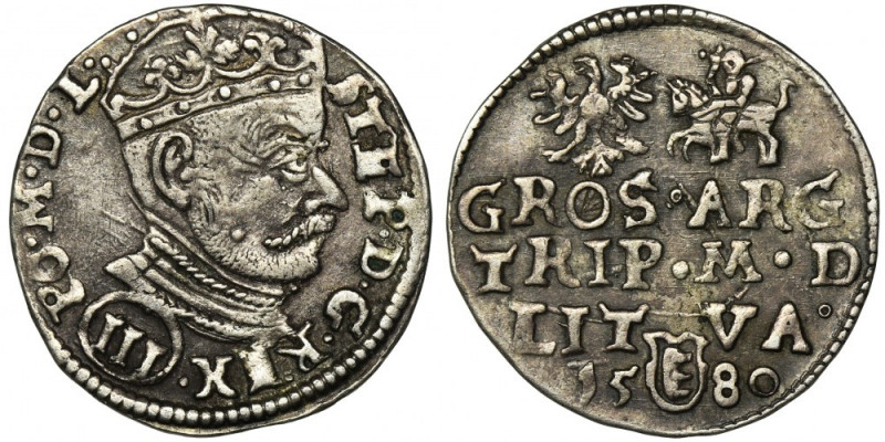Stephen Bathory, 3 Groschen Vilnius 1580 Variety with III in a round shield, on ...