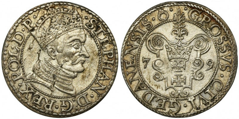 Stephen Batory, Groschen Danzig 1579 Odmiana z kropką na awersie kończącą napis....