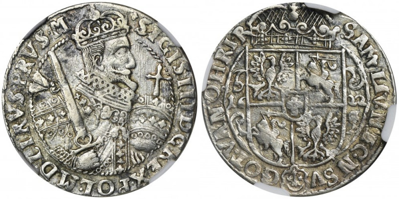 Sigismund III Vasa, 1/4 Thaler Bromberg 1622 - PRVS M - NGC XF45 Odmiana z trzem...