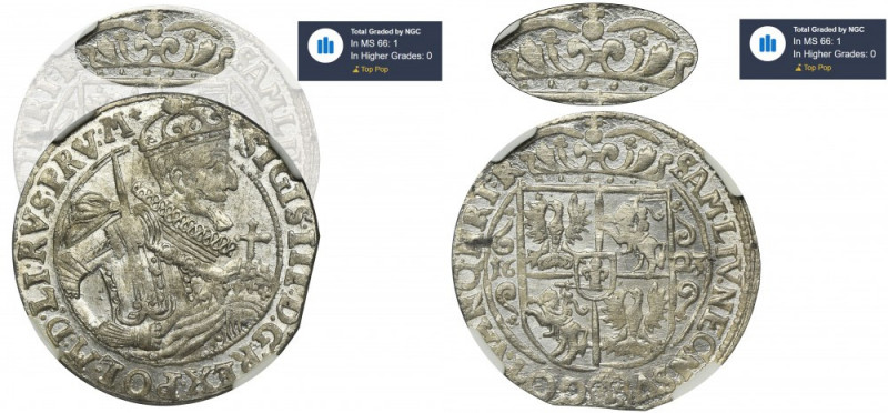 Sigismund III Vasa, 1/4 Thaler Bromberg 1623 - NGC MS66 - RARE Rzadki i spektaku...