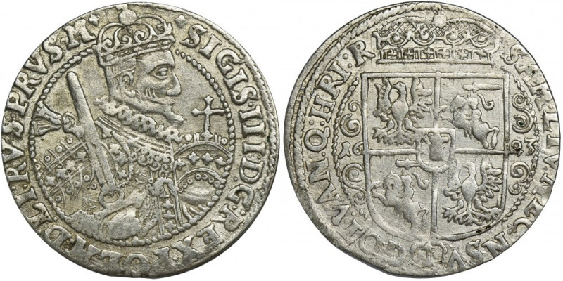 Sigismund III Vasa, 1/4 Thaler Bromberg 1623 - PRVS M Końcówka napisu PRVS M. Ła...