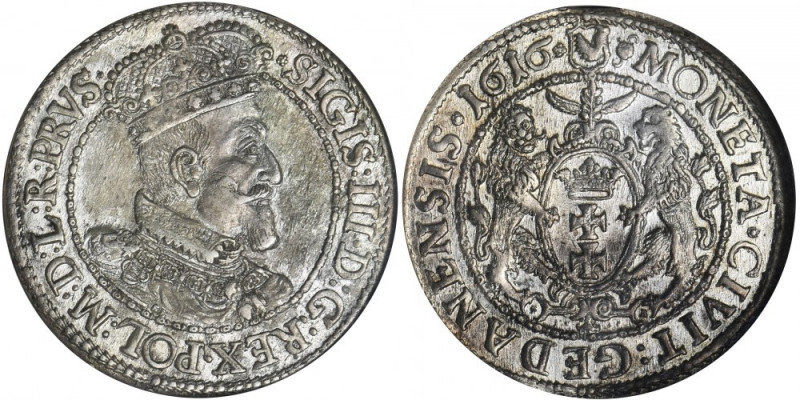 Sigismund III Vasa, 1/4 Thaler Danzig 1616 - NGC MS62 Rzadziej notowany rocznik ...