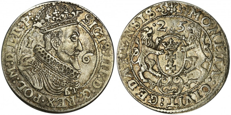 Sigismund III Vasa, 1/4 Thaler Danzig 1625 - P: P: kończy napis otokowy. Ładna m...
