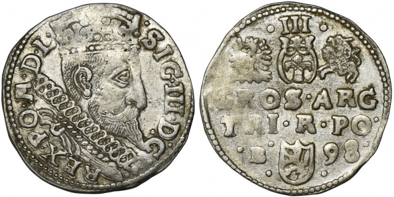 Sigismund III Vasa, 3 Groschen Bromberg 1598 Odmiana z literą B z lewej strony h...