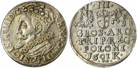 Sigismund III Vasa, 3 Groschen Krakau 1601 - left head R1