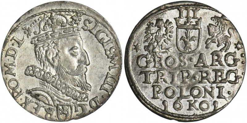 Sigismund III Vasa, 3 Groschen Krakau 1601 - right head Odmiana z głową w prawo....