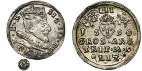 Sigismund III Vasa, 3 Groschen Vilnius 1590 - NGC MS63 - RARE 2-ga nota R2