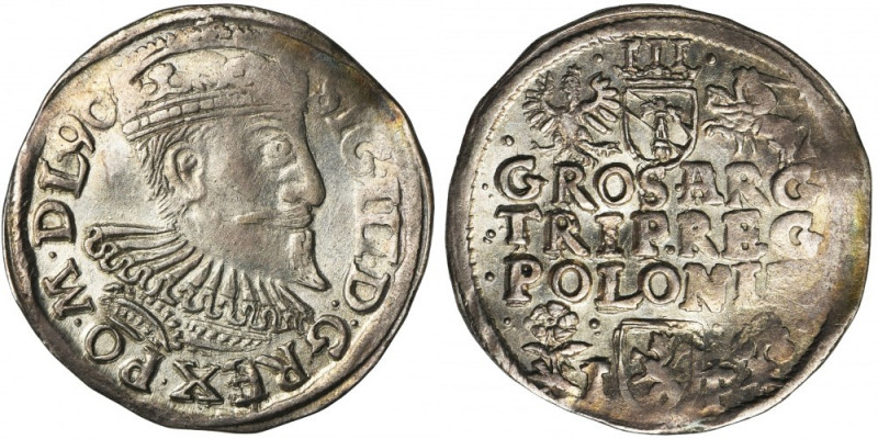 Sigismund III Vasa, 3 Groschen Fraustadt 1596 Odmiana z dwoma kwiatkami na rewer...