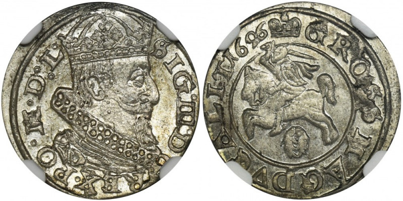 Sigismund III Vasa, Groschen Vilnius 1626 - NGC MS64 Odmiana z Pogonią i herbem ...