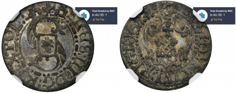 Sigismund III Vasa, Schilling Riga 1615 - NGC AU55 Bardzo ładnie zachowana sztuk...