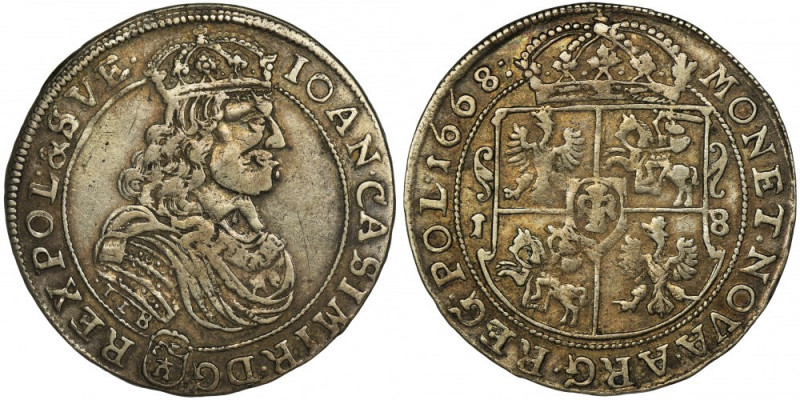 John II Casimir, 1/4 Thaler Bromberg 1668 TLB Odmiana z herbem Ślepowron&nbsp;Ja...